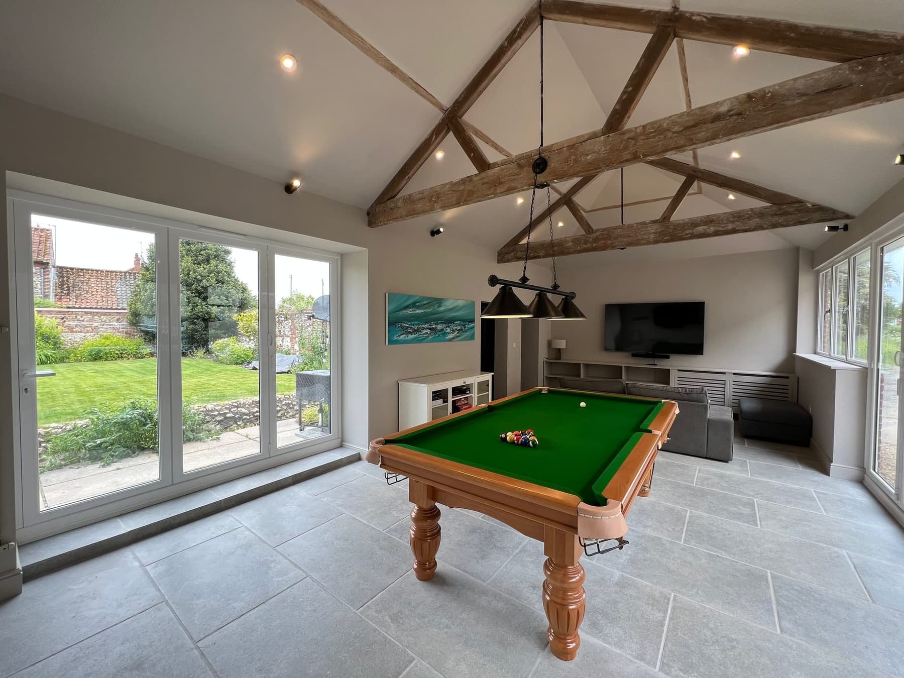 The games room at South Creek Retreat, under the barn beams